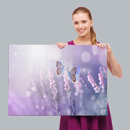 Lavanta Çiçeğindeki Zarif Kelebekler Dekoratif Kanvas Duvar Tablosu-3704