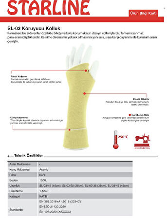 Yanma Ve Kesilme Dirençli Aramid Kolluk Starline Sl-03 45cm 2334c X2xxxx