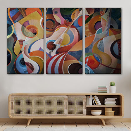 Müzik Temalı Soyut Yağlıboya Görünüm Dekoratif Kanvas Tablo-3705