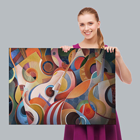 Müzik Temalı Soyut Yağlıboya Görünüm Dekoratif Kanvas Tablo-3705