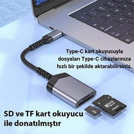 Coofbe Type-C to SD-MicroSD Hafıza Kart Okuyucu Dönüştürücü Adaptör 480Mbps Veri Aktarım Kart Okuyucu