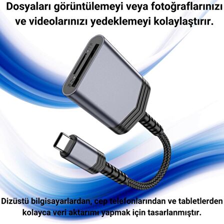 Coofbe Type-C to SD-MicroSD Hafıza Kart Okuyucu Dönüştürücü Adaptör 480Mbps Veri Aktarım Kart Okuyucu