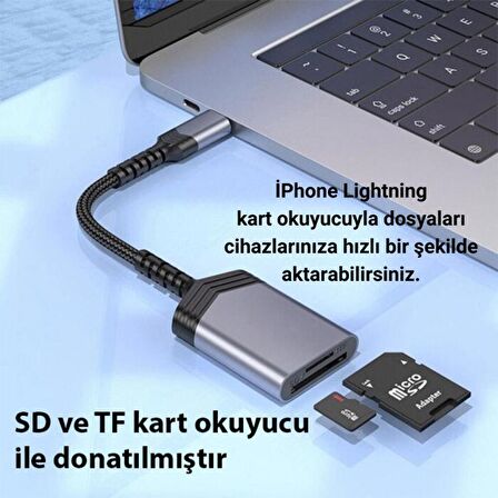 Coofbe İPhone to SD-MicroSD Hafıza Kart Okuyucu Dönüştürücü Adaptör 480Mbps İphone Kart Okuyucu