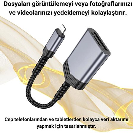 Coofbe İPhone to SD-MicroSD Hafıza Kart Okuyucu Dönüştürücü Adaptör 480Mbps İphone Kart Okuyucu