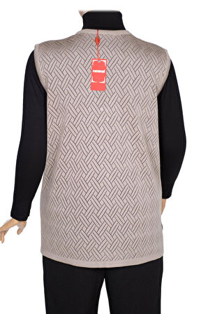 Hesna Kadın Yakut Triko Ajurlu Cepli Düğmeli Yırtmaçlı Taş Beji Yelek