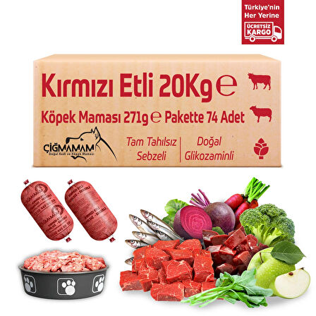 Kırmızı Etli Tahılsız 20 Kg 271 Gr 74 Adet Çiğmamam Barf Köpek Maması