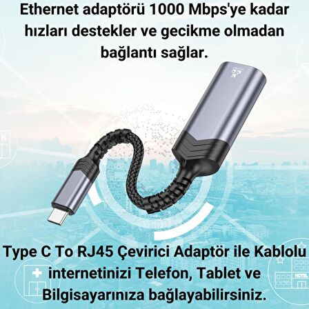 Coofbe 1000 Mbps Type-c To RJ45 Dönüştürücü Type-c OTG Type-c İnternet Dönüştürücü Hub Lan Adaptör
