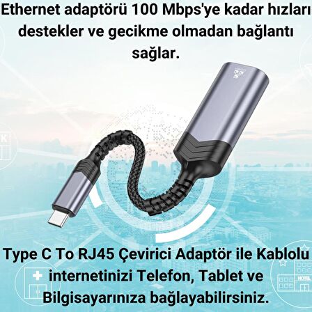 Coofbe 100 Mbps Type-c To RJ45 Dönüştürücü Type-c OTG Type-c İnternet Dönüştürücü Hub Lan Adaptör