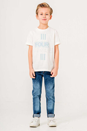 Çizgi Desenli Kot Pantolonlu 3 Parça Erkek Çocuk Gömlekli Takım