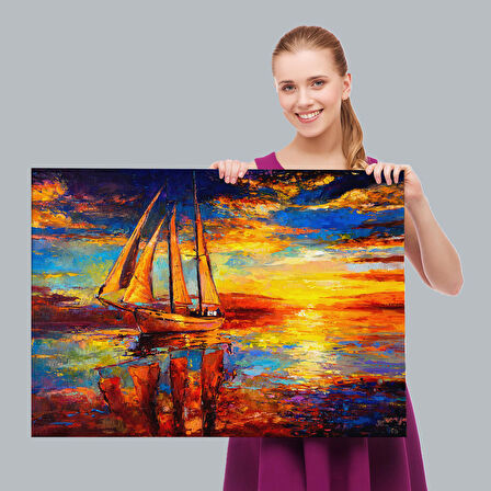 Deniz ve Yelkenli Manzarası Yağlıboya Görünüm Dekoratif Kanvas Duvar Tablosu-3708