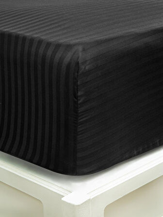 Çarşaf Stripe Saten Düz Lastikli Tek Kişilik