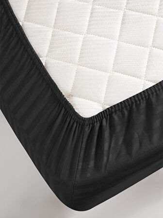 Çarşaf Stripe Saten Düz Lastikli Tek Kişilik
