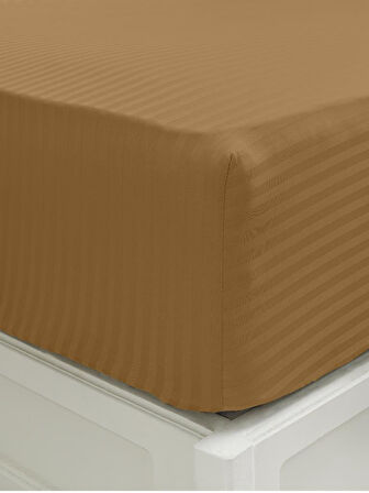Çarşaf Stripe Saten Düz Lastikli Tek Kişilik