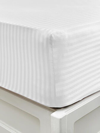 Çarşaf Stripe Saten Düz Lastikli Tek Kişilik
