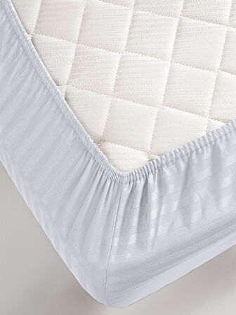 Çarşaf Stripe Saten Düz Lastikli Tek Kişilik