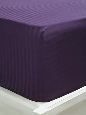 Çarşaf Stripe Saten Düz Lastikli Tek Kişilik