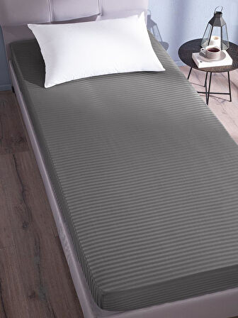 Çarşaf Stripe Saten Düz Lastikli Tek Kişilik
