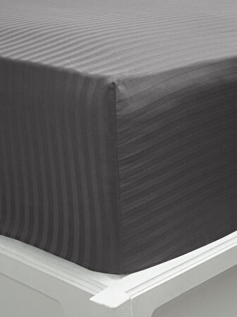 Çarşaf Stripe Saten Düz Lastikli Tek Kişilik