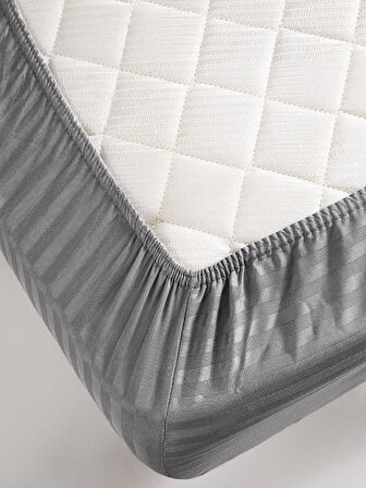 Çarşaf Stripe Saten Düz Lastikli Tek Kişilik