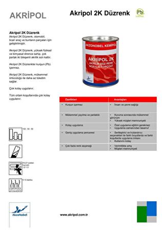 AkzoNobel Akripol 2k WD CASA WHITE Akrilik Sonkat Oto Boyası 1 Litre