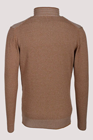 Erkek Triko Yarım Fermuarlı Camel Slim Fit Desenli Pamuklu Knitwear NCS JEANS 3709