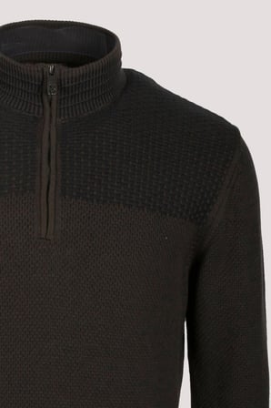  Erkek Triko Yarım Fermuarlı Triko Haki Slim Fit Desenli Pamuklu Knitwear NCS JEANS 3709