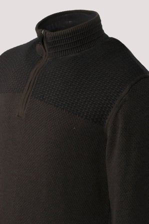  Erkek Triko Yarım Fermuarlı Triko Haki Slim Fit Desenli Pamuklu Knitwear NCS JEANS 3709