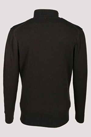  Erkek Triko Yarım Fermuarlı Triko Haki Slim Fit Desenli Pamuklu Knitwear NCS JEANS 3709