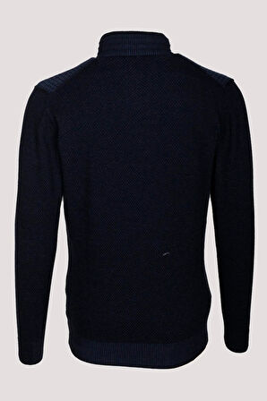  Erkek Triko Yarım Fermuarlı Triko Lacivert Slim Fit Desenli Pamuklu Knitwear NCS JEANS 3709