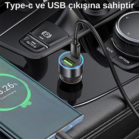 Coofbe Super Şarj USB+Type-C Giriş PD43W Araç Çakmaklık Şarjı Type-C Şarj Kablosu Araç Şarj Cihazı