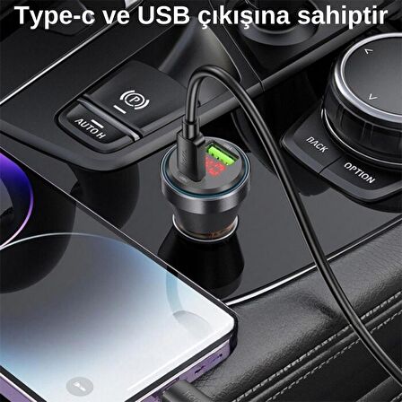 Coofbe Super Şarj Dijital Göstergeli USB+Type-C Giriş PD48W Araç Çakmaklık Şarjı Araç Hızlı Şarj Aleti