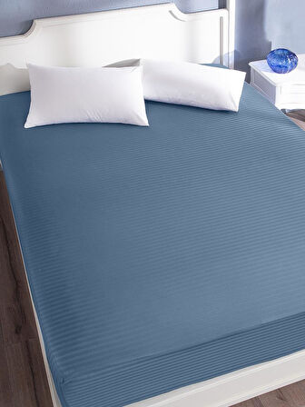 Çarşaf Stripe Saten Düz Lastikli Geniş Ölçü