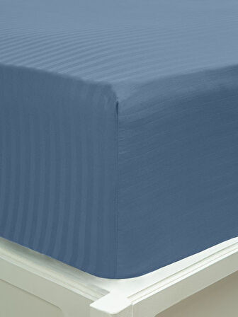 Çarşaf Stripe Saten Düz Lastikli Geniş Ölçü