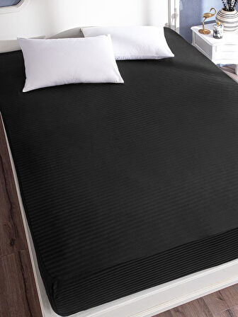 Çarşaf Stripe Saten Düz Lastikli Geniş Ölçü