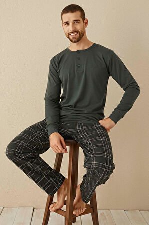 Aydoğan Erkek Civan Patlı Modal Koyu Haki Pijama Takımı 3341