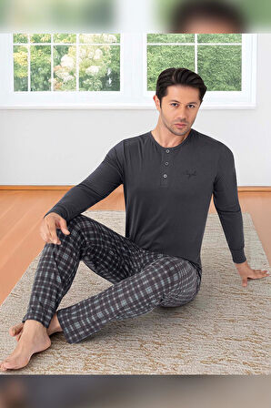 Aydoğan Erkek Civan Patlı Modal Grafit Pijama Takımı 0415