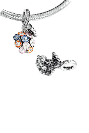 Menekşe Buketi ve Kelebek Charm | 925 Ayar Gümüş