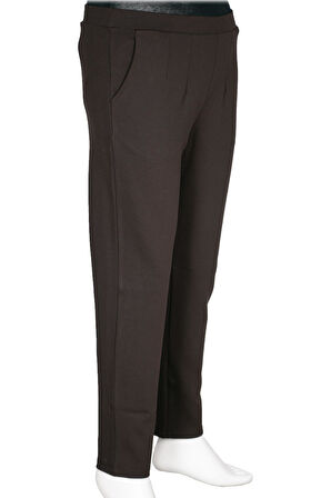 Barem Kadın Buse Rahat Kalıp Yan Cepli Orta Kalın Çelikli Kahve Pantolon