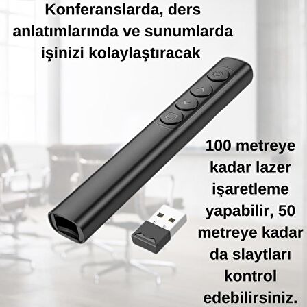 Coofbe 100Mt Mesafeli USB Girişli Pilli RF2.4GHz Projeksiyon Sunum Kumandası Kırmızı Lazer İşaretçili