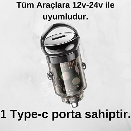 Coofbe Şarj Akım Korumalı Type-C Girişli PD30W Araç Çakmaklık Şarjı Şarj Akım Korumalı  Araç Çakmaklık Hızlı Şarj Aleti