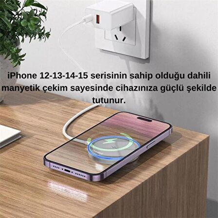 Coofbe Magsafe Masaüstü 15W Kablosuz Şarj Cihazı Kulaklık Şarj İphone 12 13 14 15 Pro Max Uyum Şarj