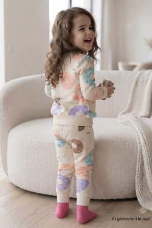 Kız Çocuk Pamuklu  Desenli Pijama Takım TKM1018