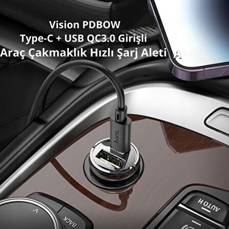 Coofbe HC Super Şarj QC3.0 PD30W  Type-C USB Girişli Araç Şarj Aleti Araç Çakmaklık Hızlı Şarj Aleti