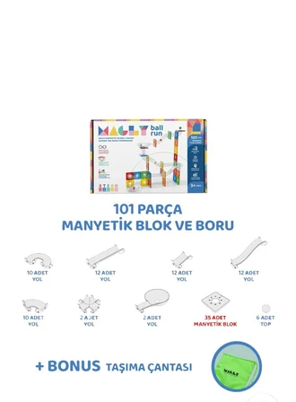 101 Parça Manyetik Yapı Seti Parkur Oyunu - Mıknatıslı Bilye Koşusu