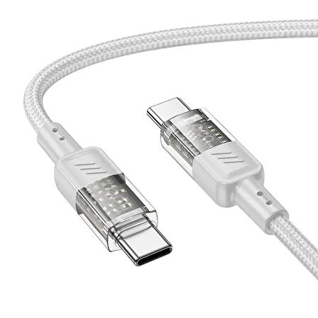 Hoco U129 Transparan Type-C to Type-C Data ve Şarj Kablosu 1m