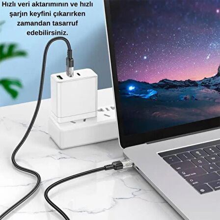 Coofbe Super Şarj 1Mt Örgü 60W Type-C Şarj Kablosu Xiaomi Samsung İphone 15 15 Pro Max Uyumlu Şarj