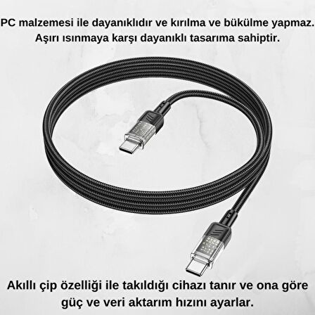 Coofbe Super Şarj 1Mt Örgü 60W Type-C Şarj Kablosu Xiaomi Samsung İphone 15 15 Pro Max Uyumlu Şarj