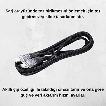 Coofbe Super Şarj 1Mt Örgü 60W Type-C Şarj Kablosu Xiaomi Samsung İphone 15 15 Pro Max Uyumlu Şarj