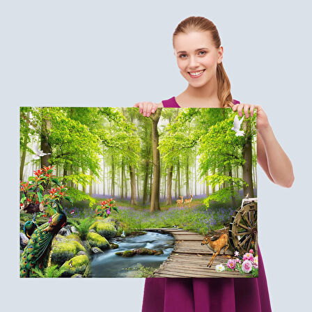 Ormandaki Hayvanlar Dekoratif Kanvas Duvar Tablosu-3713