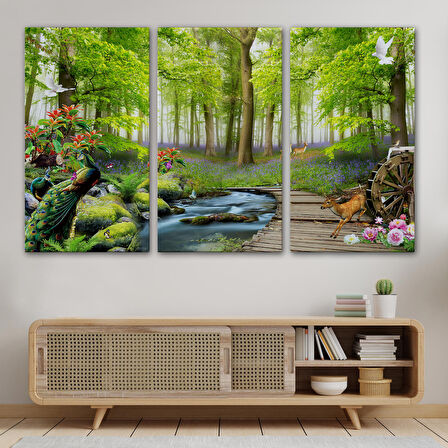 Ormandaki Hayvanlar Dekoratif Kanvas Duvar Tablosu-3713